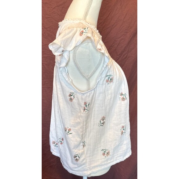 Lucky Brand White Cotton Floral Gauze Top Medium Babydoll Boho Romantic - Picture 5 of 9